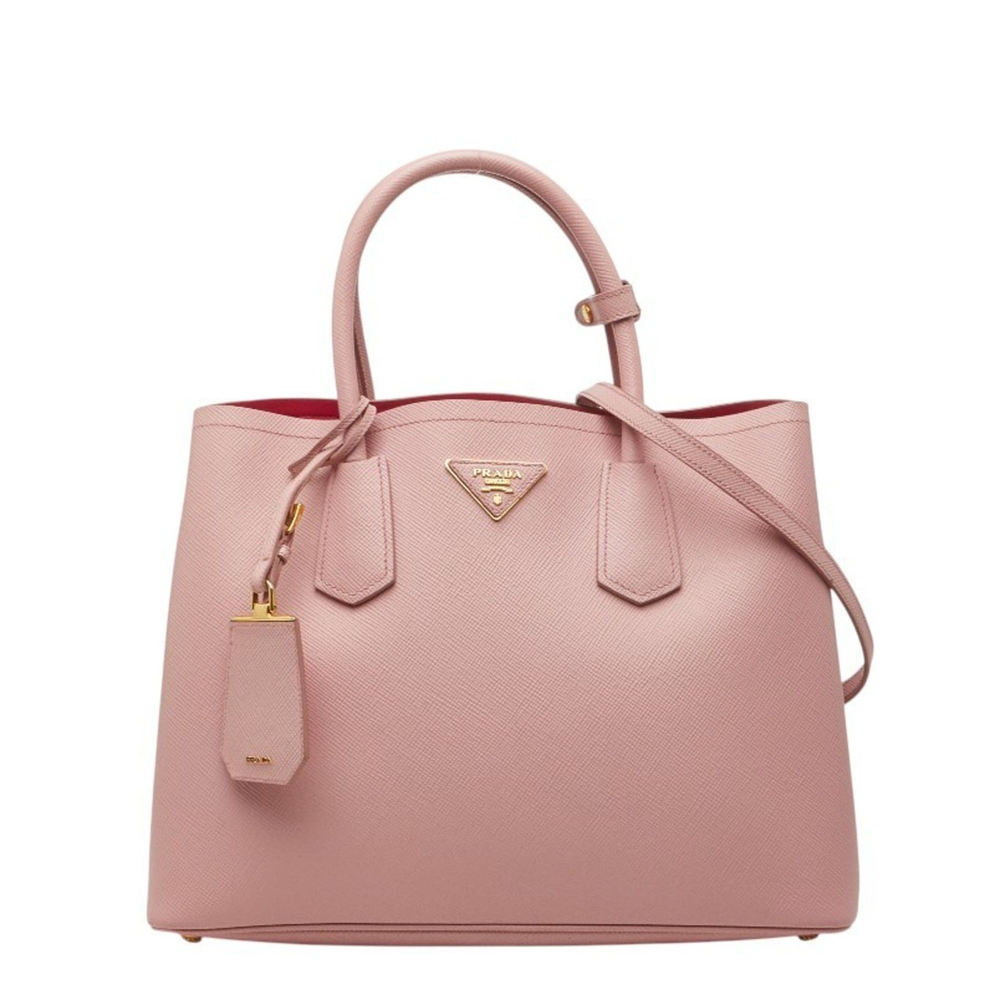 Prada Double Medium Handbag/shoulder Bag, 2-Way, Pink Saffiano Leather, Women's, Prada