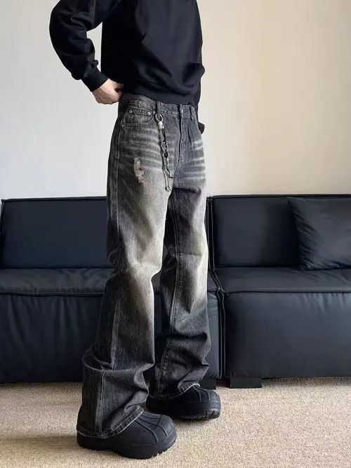 Jean Aged washed baggy micro flare jeans Size US 34 / EU 50 - 6 Thumbnail