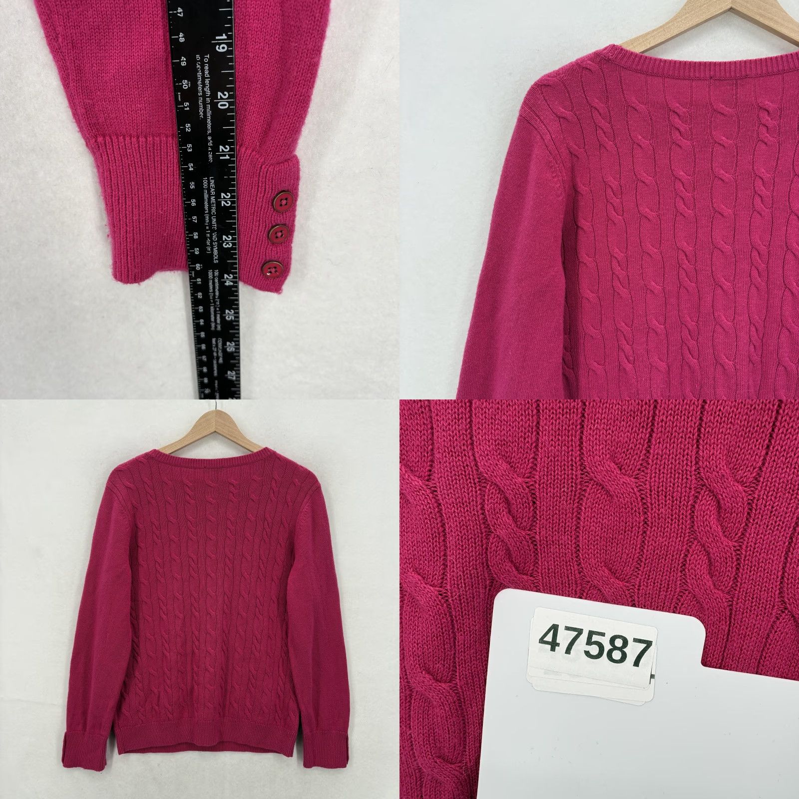 Talbots Talbots Sweater Womens XL Pink Cable Knit Lambswool Blend Button Cuff Pullover Size XL / US 12-14 / IT 48-50 - 8 Thumbnail