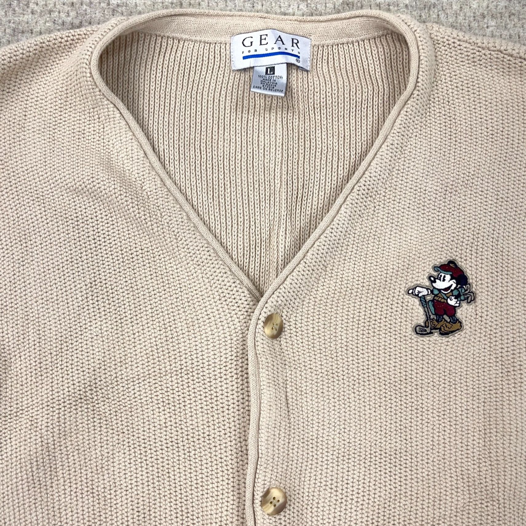 Vintage Gear Vintage Mickey Mouse Golf Sweater Vest Men Large Tan Cardigan Grandpa 80s 90s Size US L / EU 52-54 / 3 - 2 Thumbnail