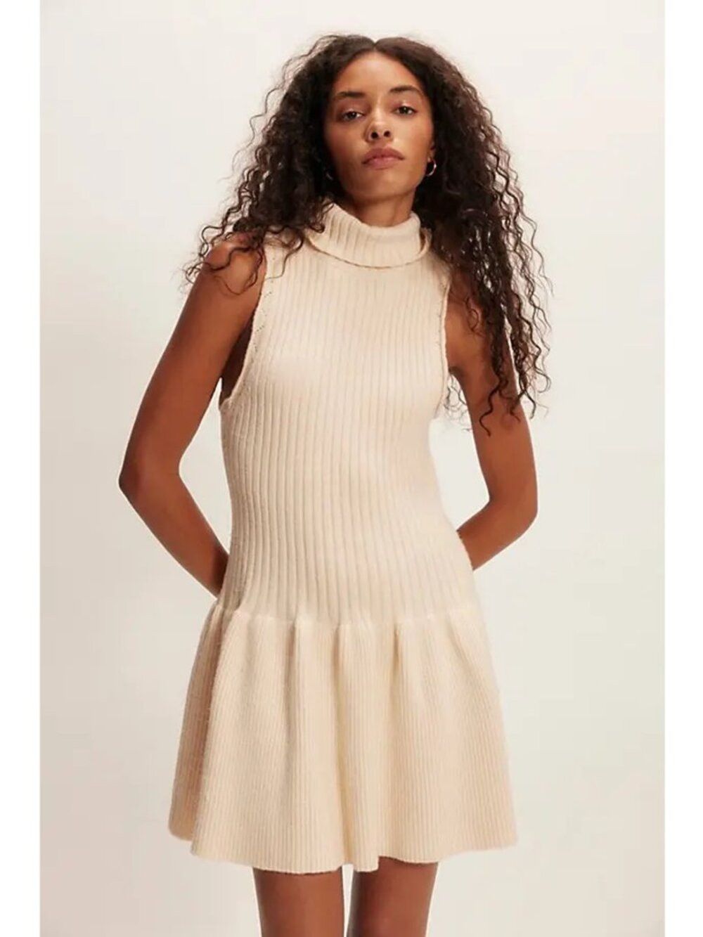 Free People NWT New $128 Free People Millie Sweater Mini Dress In White Size XL / US 12-14 / IT 48-50 - 1 Thumbnail