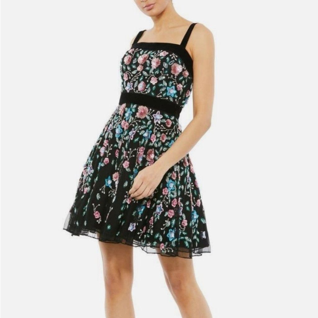 Mac Duggal Mac Duggal Sequin Floral Mesh Cocktail Dress Sz 6 Whimsigoth Size M / US 6-8 / IT 42-44 - 2 Thumbnail
