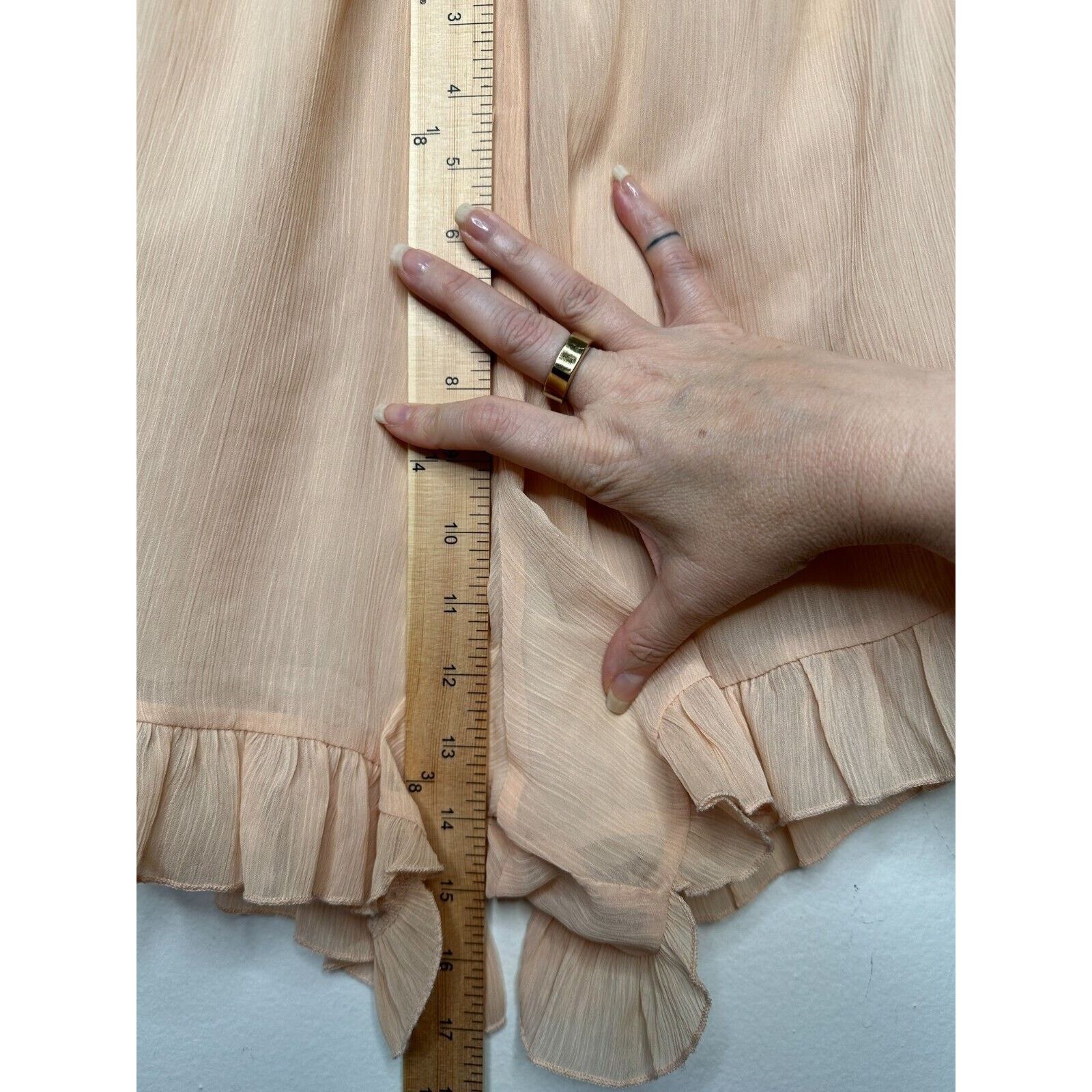 Other Lovers + Friends Peach Ruffle Cold Shoulder Open Back Romper Size L / US 10 / IT 46 - 13 Thumbnail