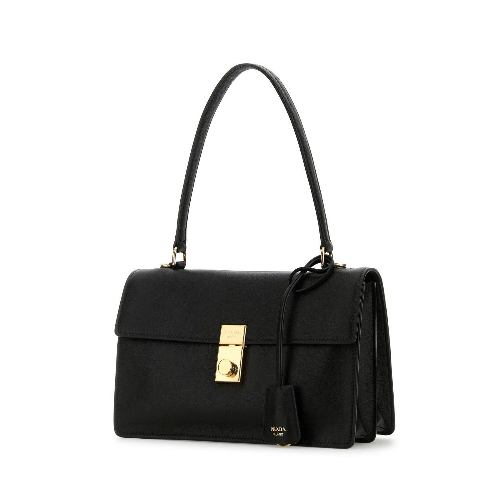 Prada PRADA Gold Buckle Medium Black Leather Shoulder Bag New & Au Size ONE SIZE - 2 Thumbnail