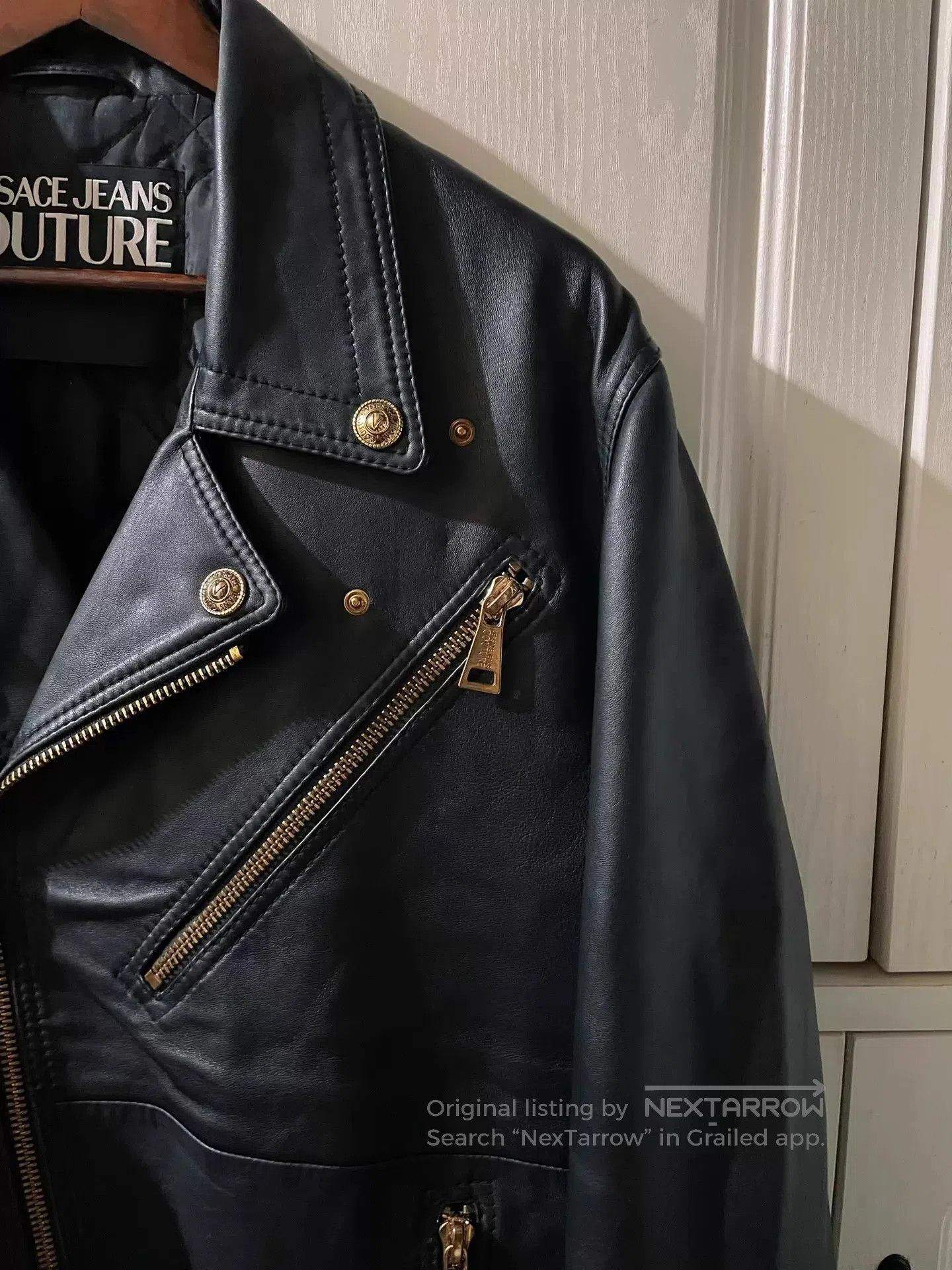 Versace Black Leather Biker Jacket Size L. Size US L / EU 52-54 / 3 - 5 Thumbnail