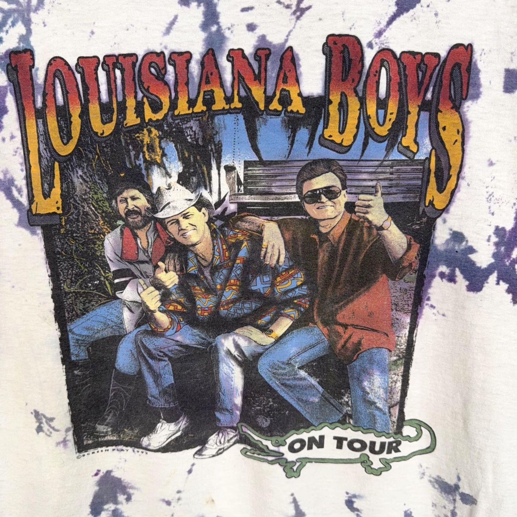 Fruit Of The Loom VINTAGE Fruit of the Loom Louisiana Boys Tour Shirt Mens Large White Purple Tie Dye 1992 90s Graphic Print Short Sleeve Crew Neck T-Shirt Mens Women? Size US L / EU 52-54 / 3 - 2 Thumbnail
