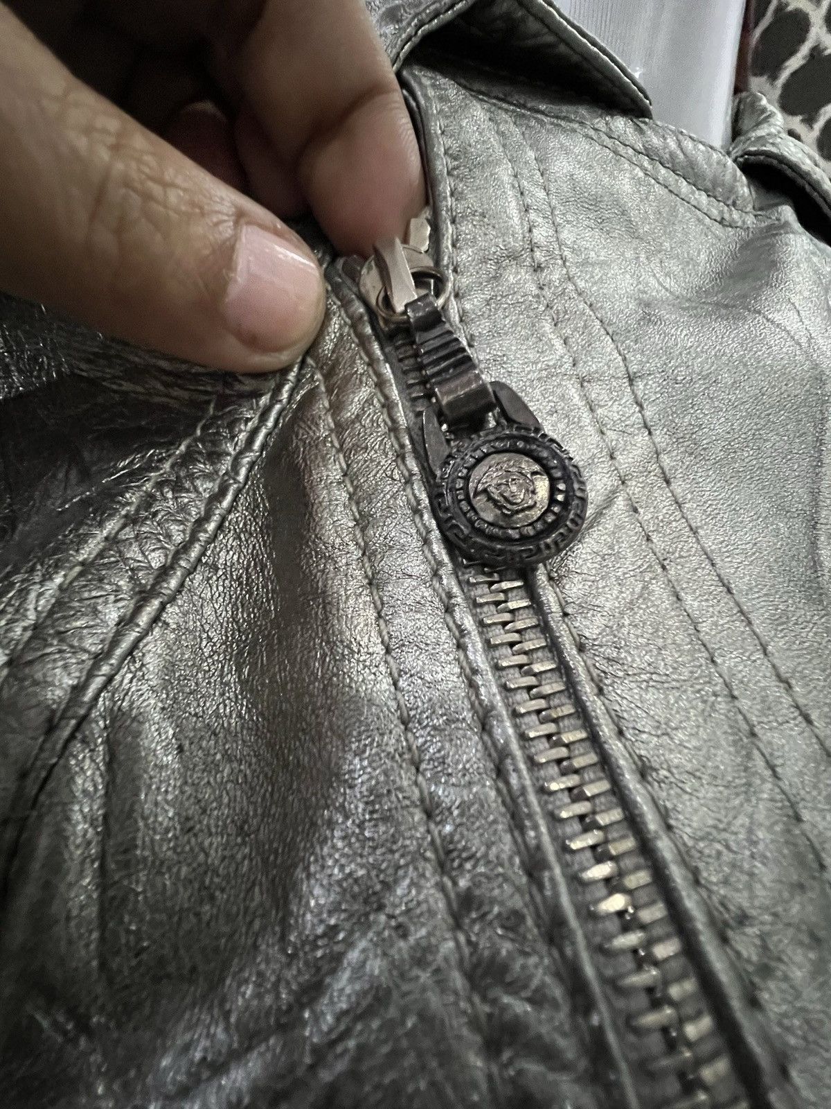 Versace Gianni Versace Silver Leather Biker Jacket Size US L / EU 52-54 / 3 - 3 Thumbnail