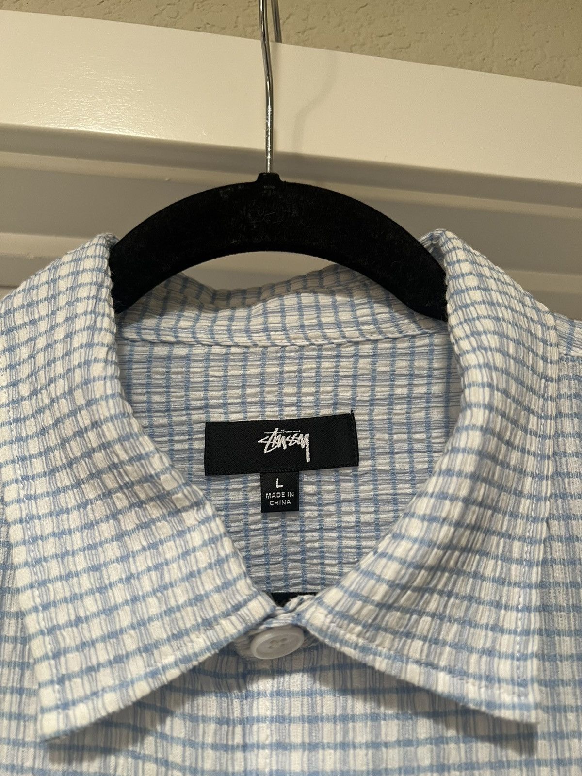 Streetwear × Stussy Stussy Boxy Flat Hem Crinkled Shirt 'Blue