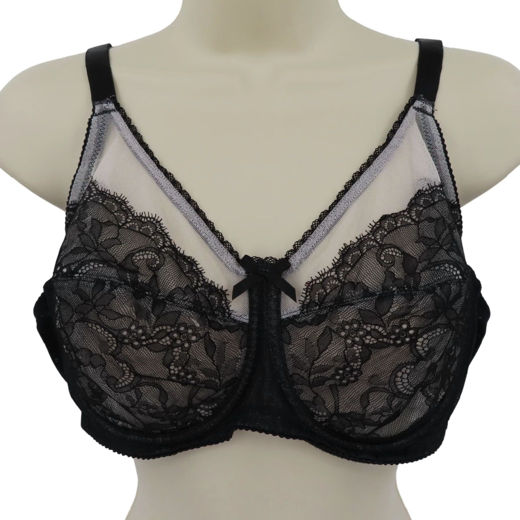 Vintage Wacoal Bra 40D Black Floral Lace Underwire Unlined T-Shirt Women Cup D Band 40 Hooks & Eye 855186 Size ONE SIZE - 2 Thumbnail
