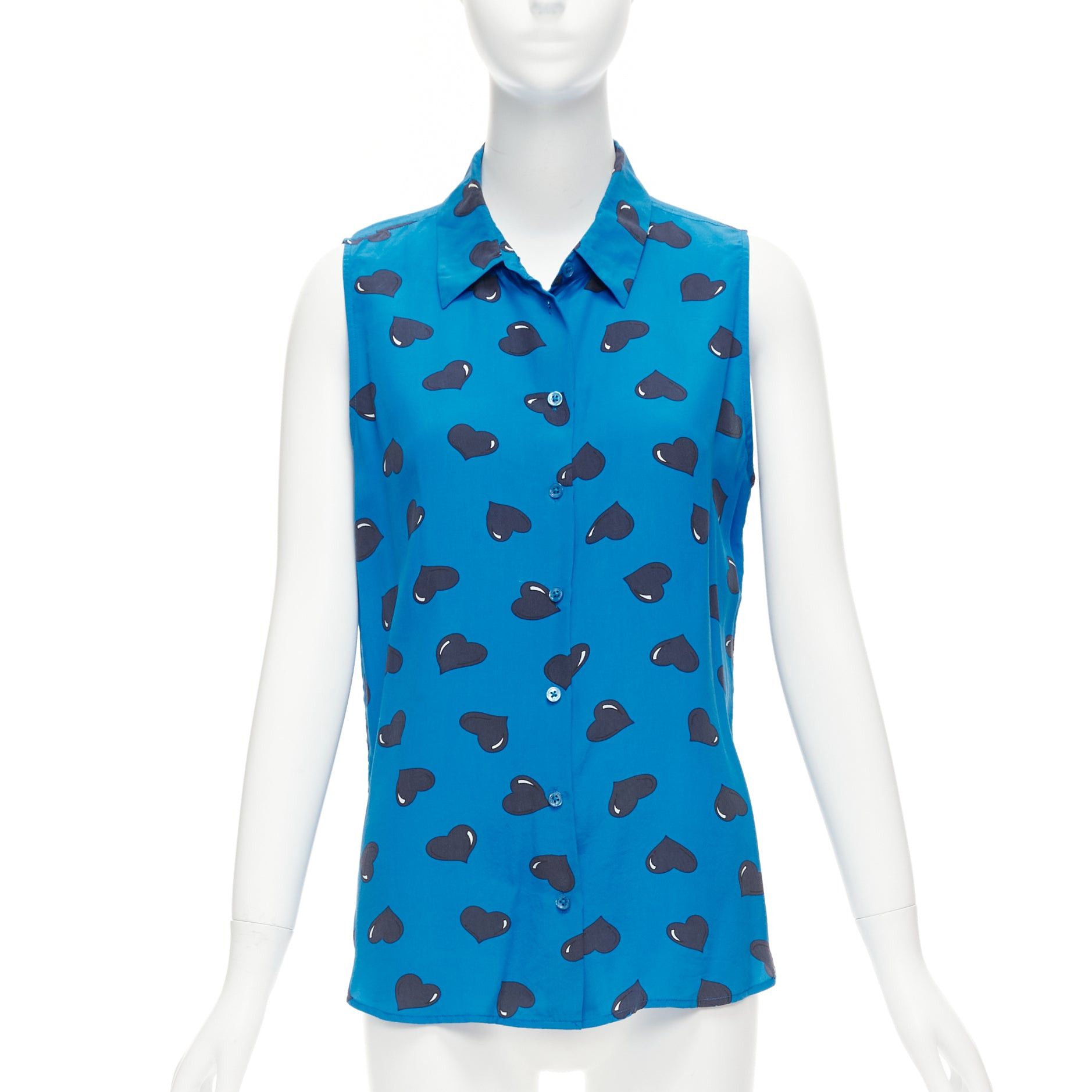 Equipment EQUIPMENT 100% silk electric blue black heart printed sleeveless blouse M Size M / US 6-8 / IT 42-44 - 1 Thumbnail