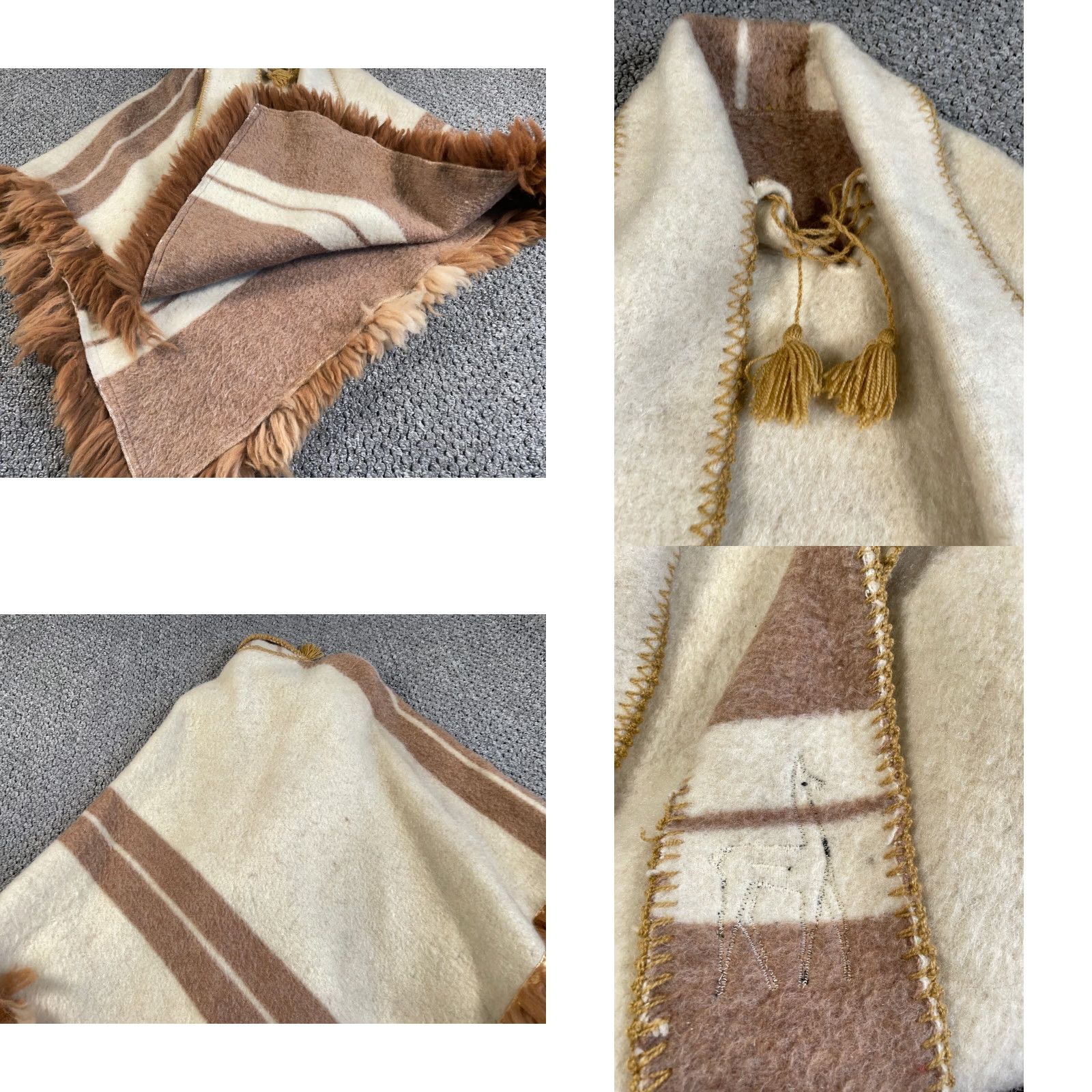 Vintage VINTAGE Alpaca Wool Fringe Poncho Cape Women's One Size Ivory Brown Bohemian Style Poncho Size ONE SIZE - 8 Thumbnail