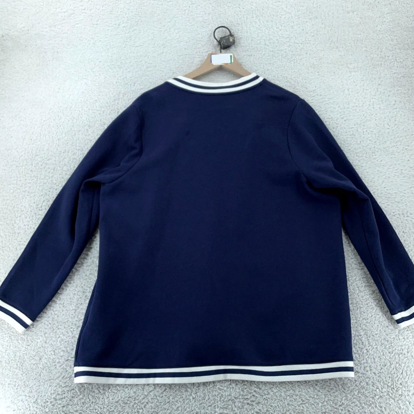Vintage Isaac Mizrahi Live! Cardigan Sweater Womens 1X Navy Blue Stripe Knit Open Front Size XL / US 12-14 / IT 48-50 - 3 Thumbnail