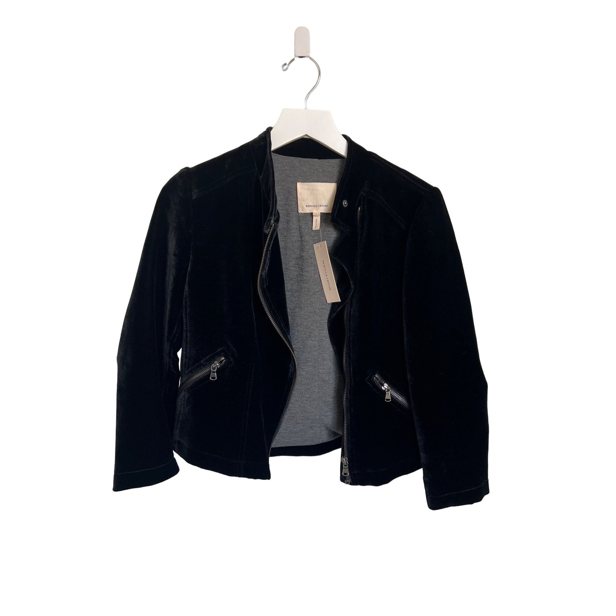 Rebecca Taylor Rebecca Taylor Black Velvet Moto Jacket 3/4 Sleeves Size S / US 4 / IT 40 - 2 Thumbnail