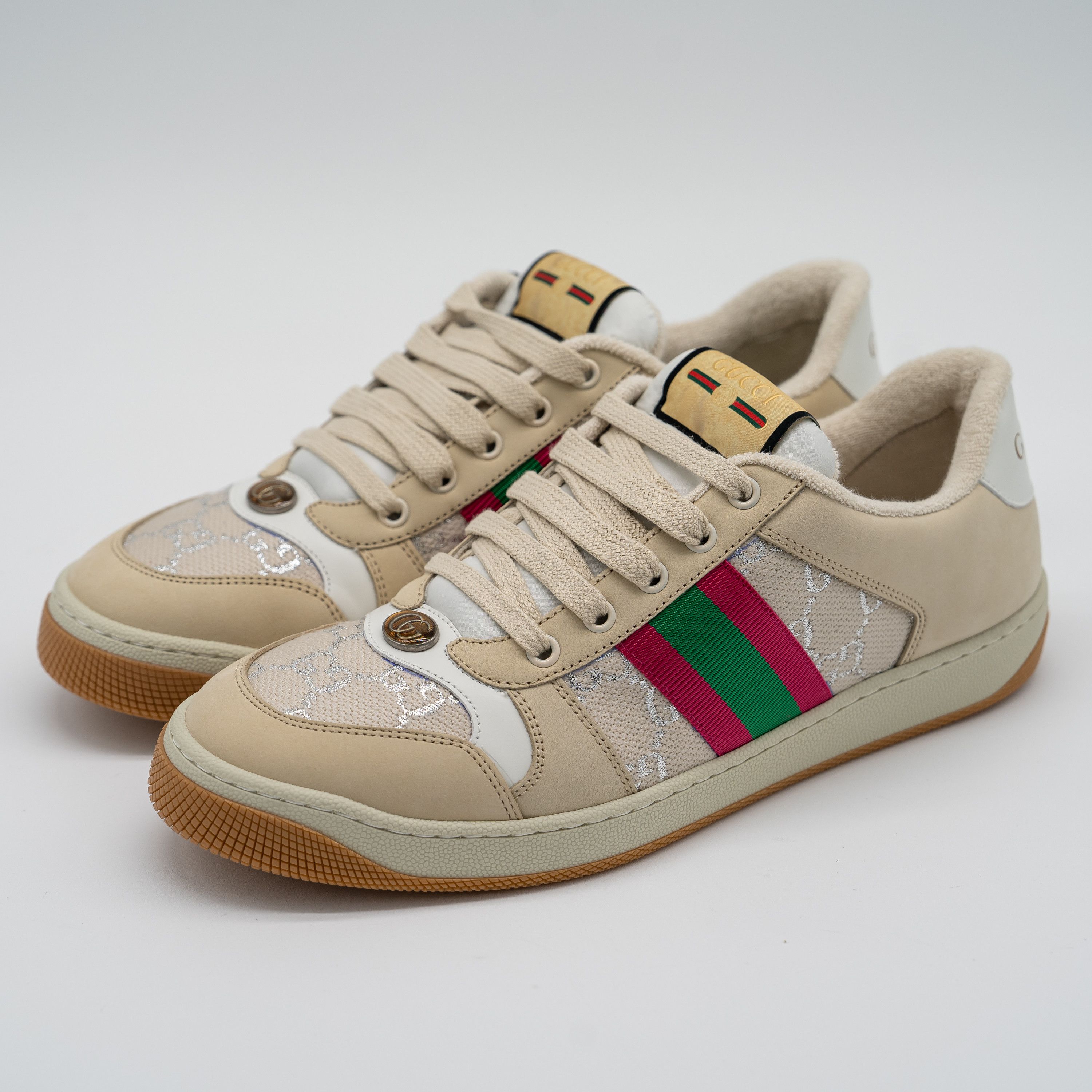 Gucci 11 US Gucci Screener Web Beige Silver Sneakers Nubuck Size US 11 / IT 41 - 1 Thumbnail