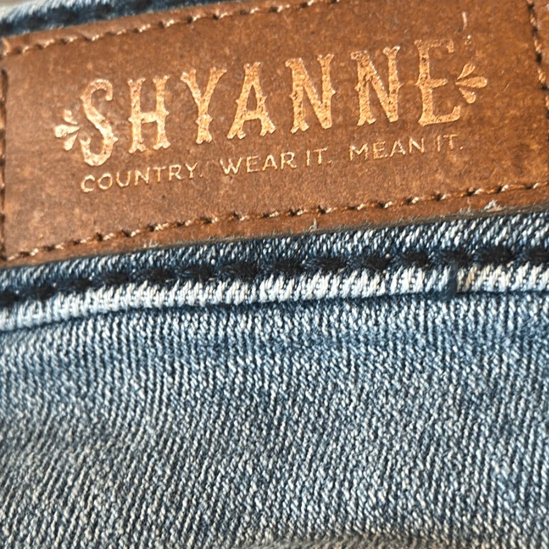 Vintage Shyanne Jeans Bootcut Women Distressed Patchwork Light Blue Stretch W31 L32 Size 24" / US 00 / IT 34 - 7 Thumbnail