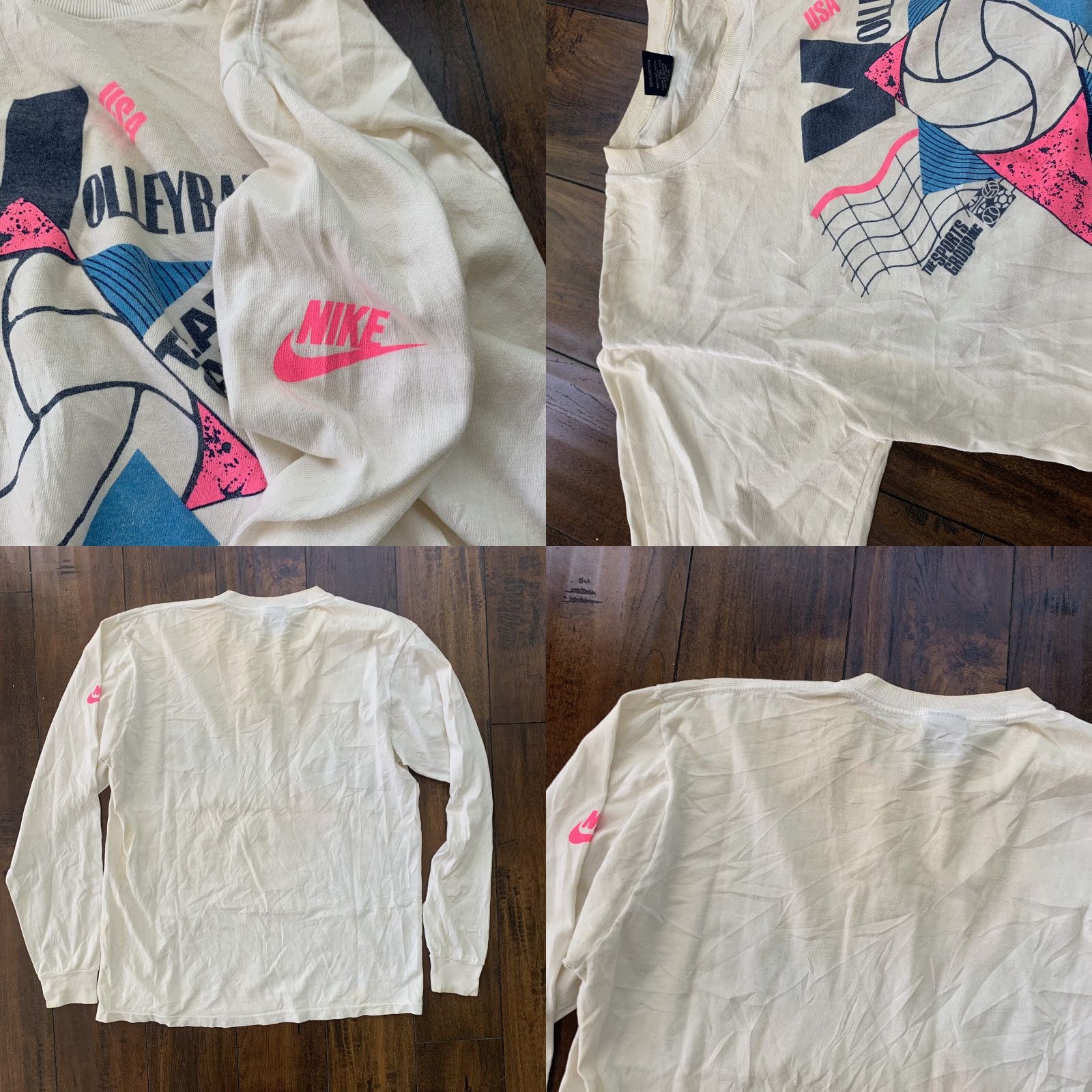 Nike VINTAGE Nike T Shirt USA Long Sleeve 80s Volleyball Graphic Unisex L White/Blue 1980s Mens Women Size US L / EU 52-54 / 3 - 8 Thumbnail