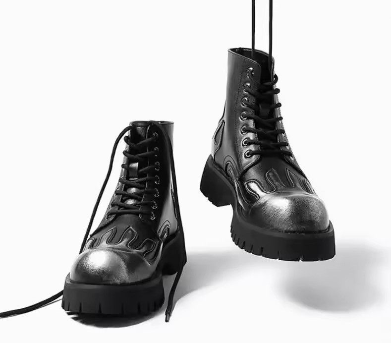 Designer Streetwear Punk Motorcycle Split Leather Boots Size US 10.5 / EU 43-44 - 3 Thumbnail