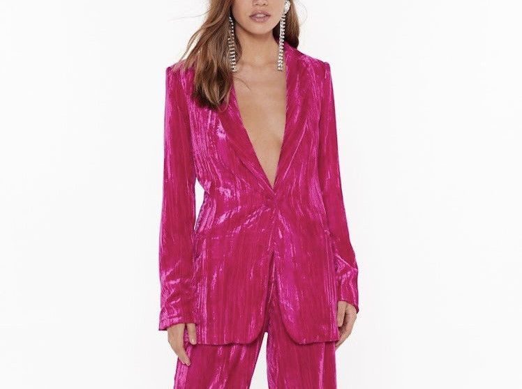 Nasty Gal Nasty Gal Hot Pink Velvet Blazer size 4 Size S / US 4 / IT 40 - 1 Thumbnail