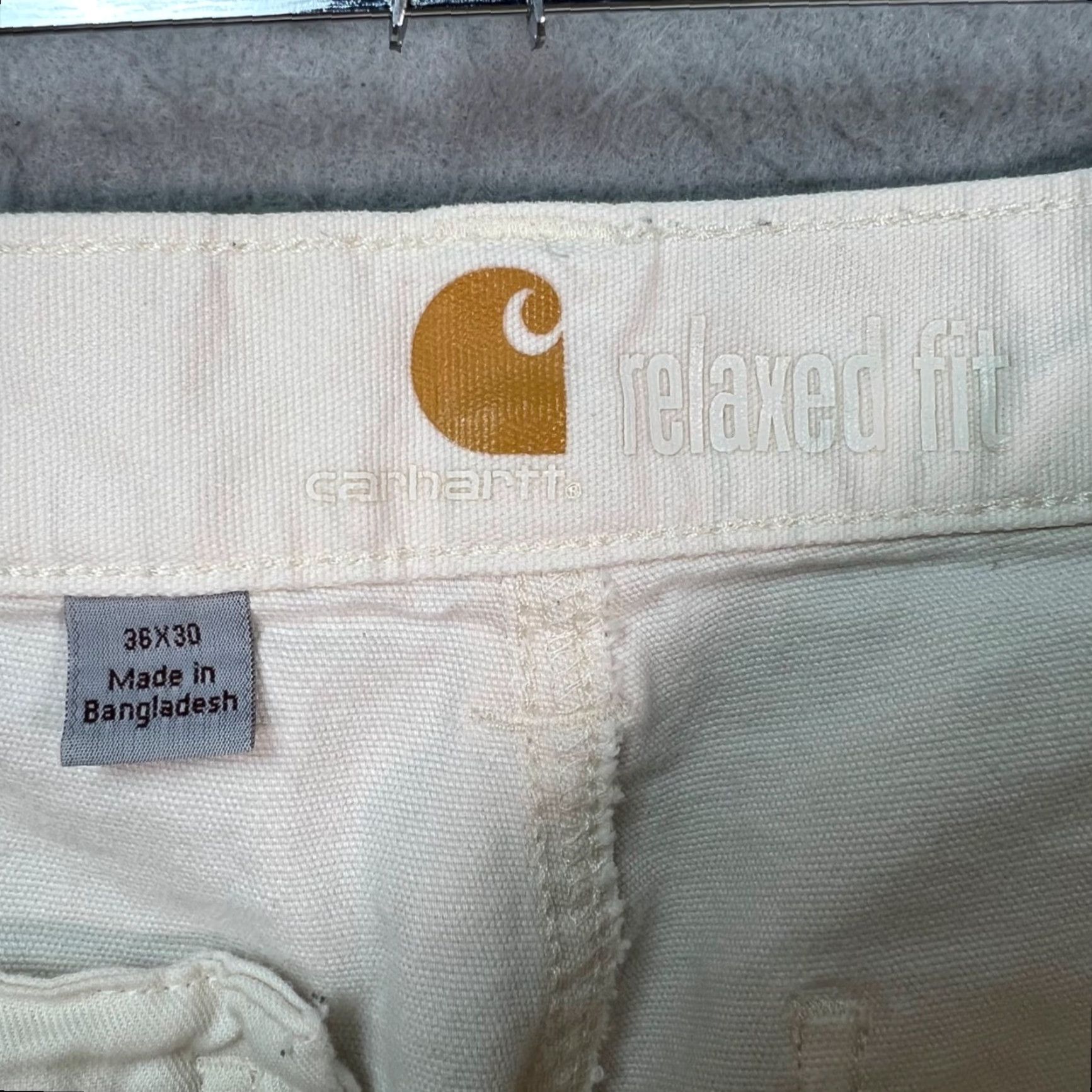 Carhartt VINTAGE Carhartt Relaxed Fit Pants Mens 36 x 25 Off-White Cotton Blend Frayed Hem Work Pants Size US 36 / EU 52 - 3 Thumbnail
