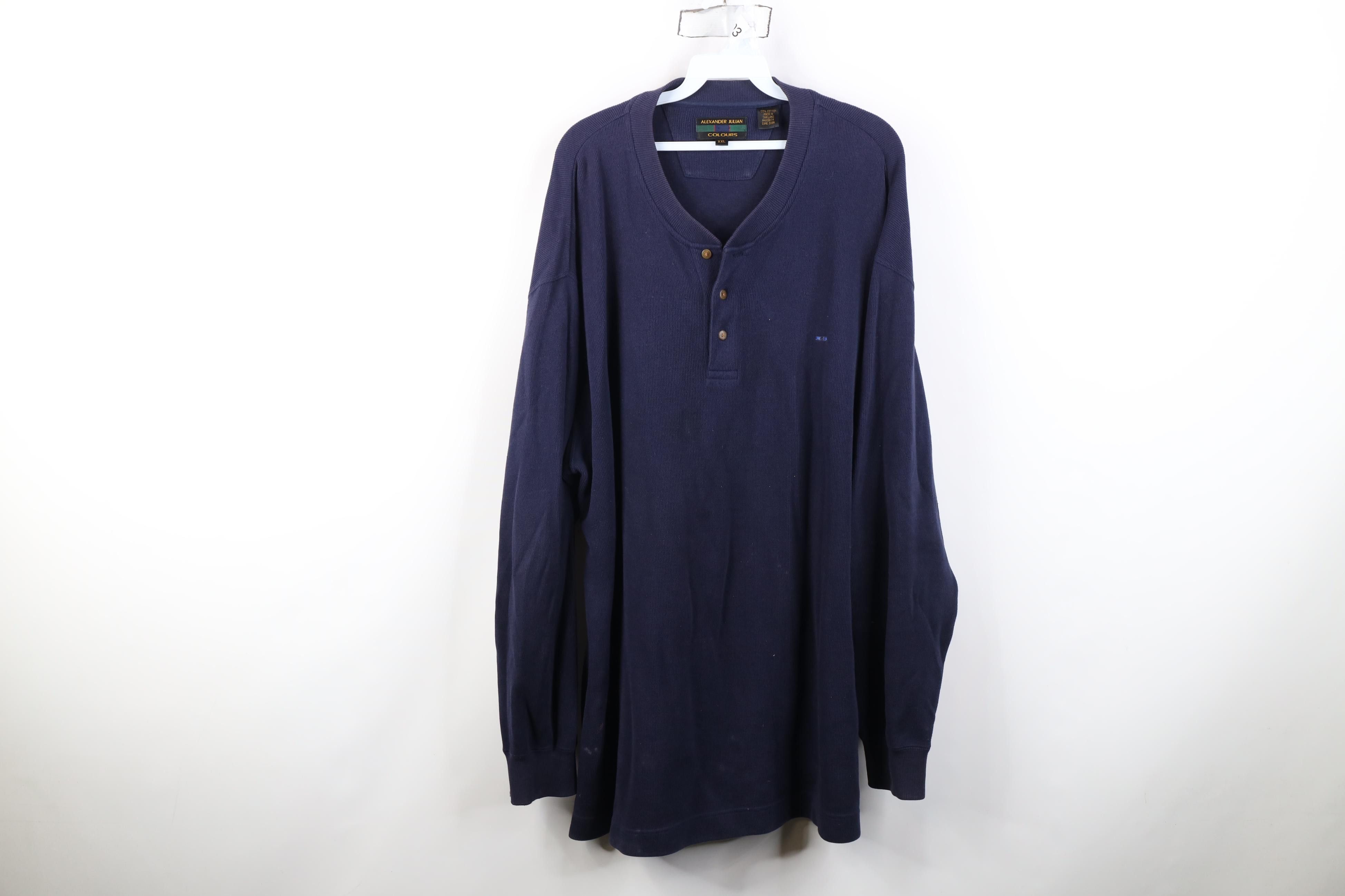 Vintage Vintage 90s Streetwear Ribbed Knit Henley T-Shirt Blue Size US XXL / EU 58 / 5 - 1 Thumbnail