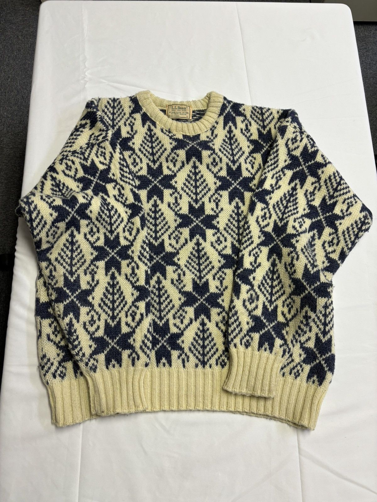 Image of L L Bean x Vintage L.l. Bean Made In Usa Sweater High Trek Yarn in White, Men's (Size XL)