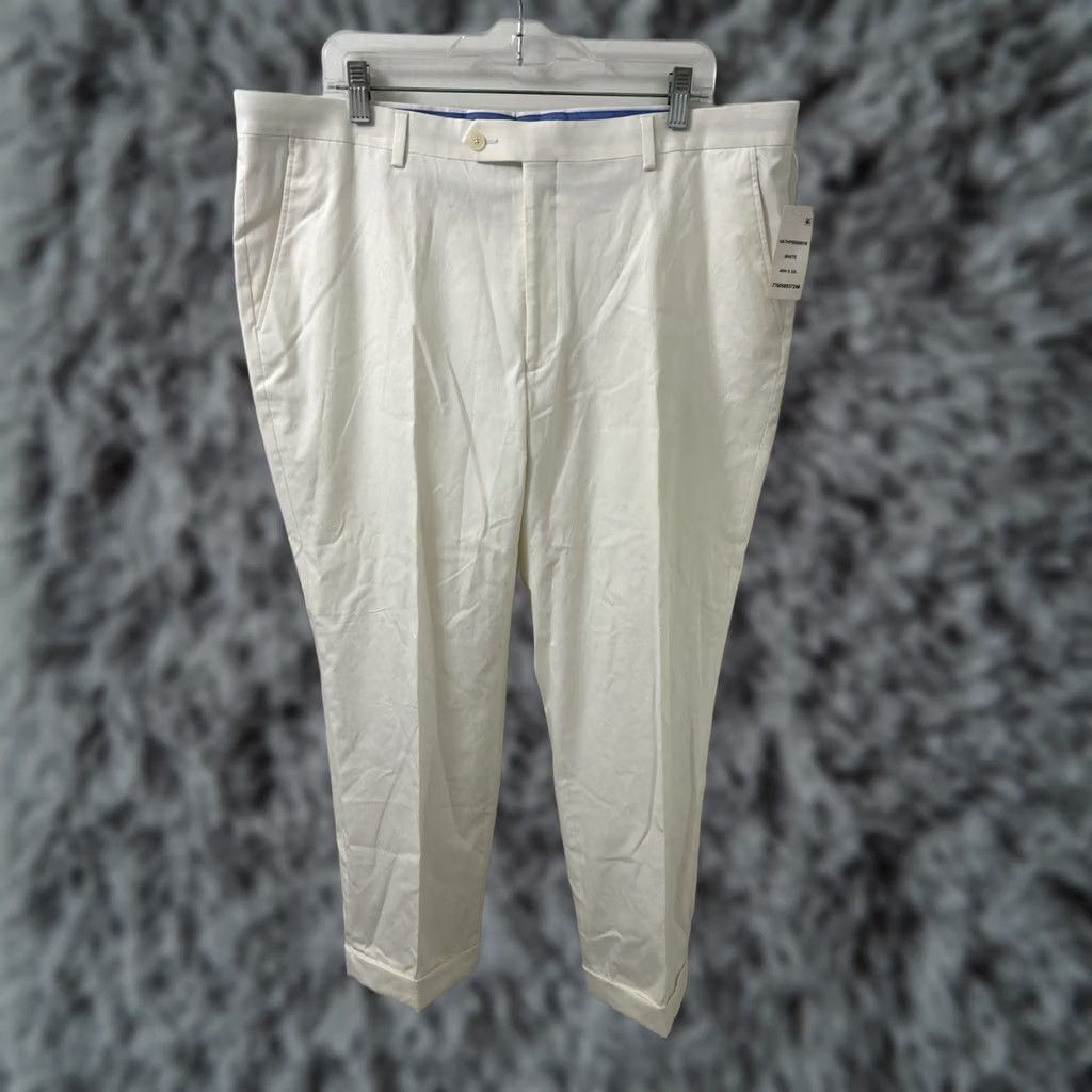 Tommy Hilfiger Tommy Hilfiger Dress Pants Mens 40x27 White Cotton Stretch NWT Cuffed Logo Zipper Flat Front Straight Leg"} Size US 40 / EU 56 - 1 Thumbnail