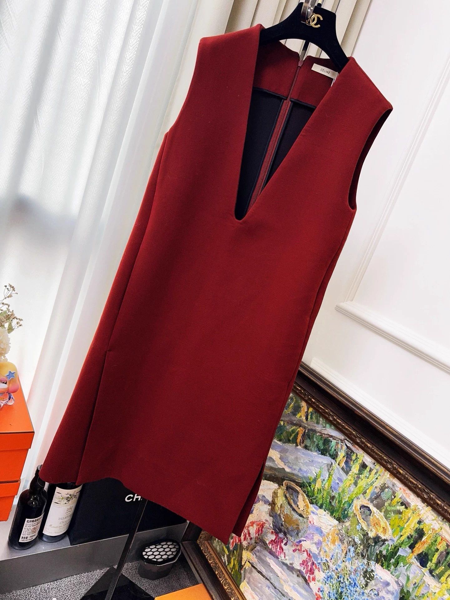 Celine Celine Brick Red V-neck Sleeveless Dress 36 Size XS / US 0-2 / IT 36-38 - 1 Thumbnail