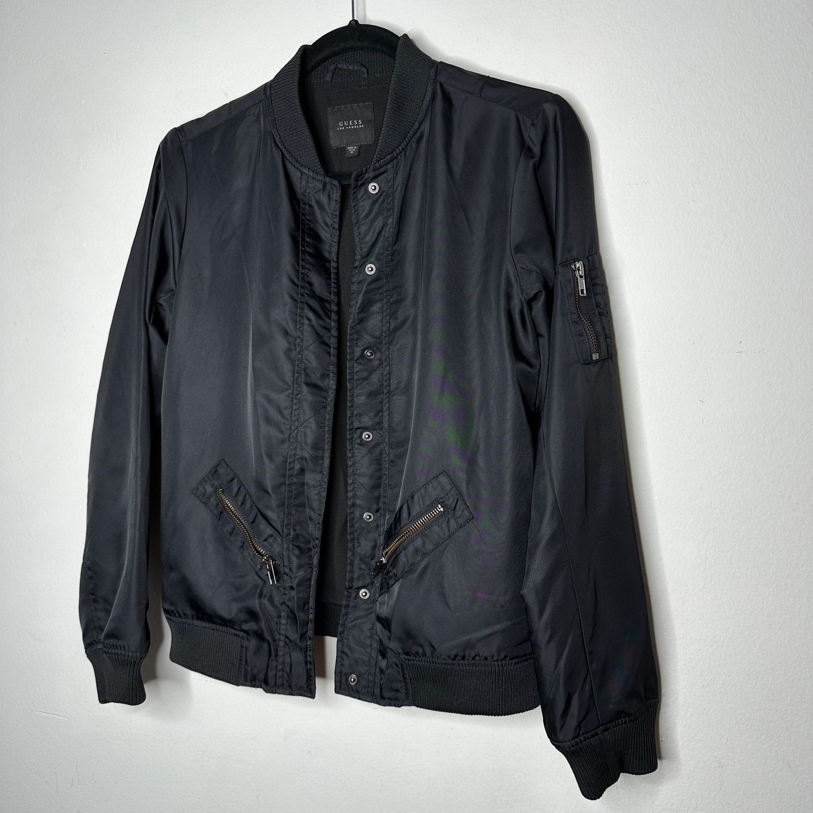 Guess Guess Black Snap Bomber Jacket Zip Front & Sleeve Pockets XS Size XS / US 0-2 / IT 36-38 - 3 Thumbnail