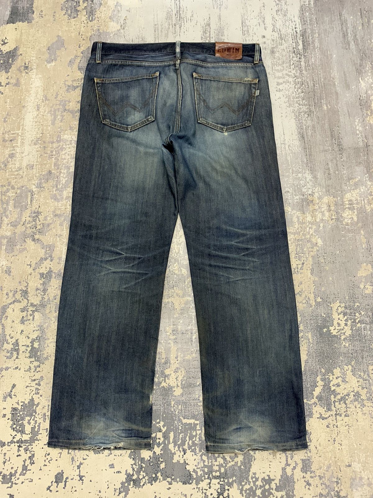 Japanese Brand Edwin 505 Distressed Mud Wash Denim Jeans Size US 37 - 10 Thumbnail