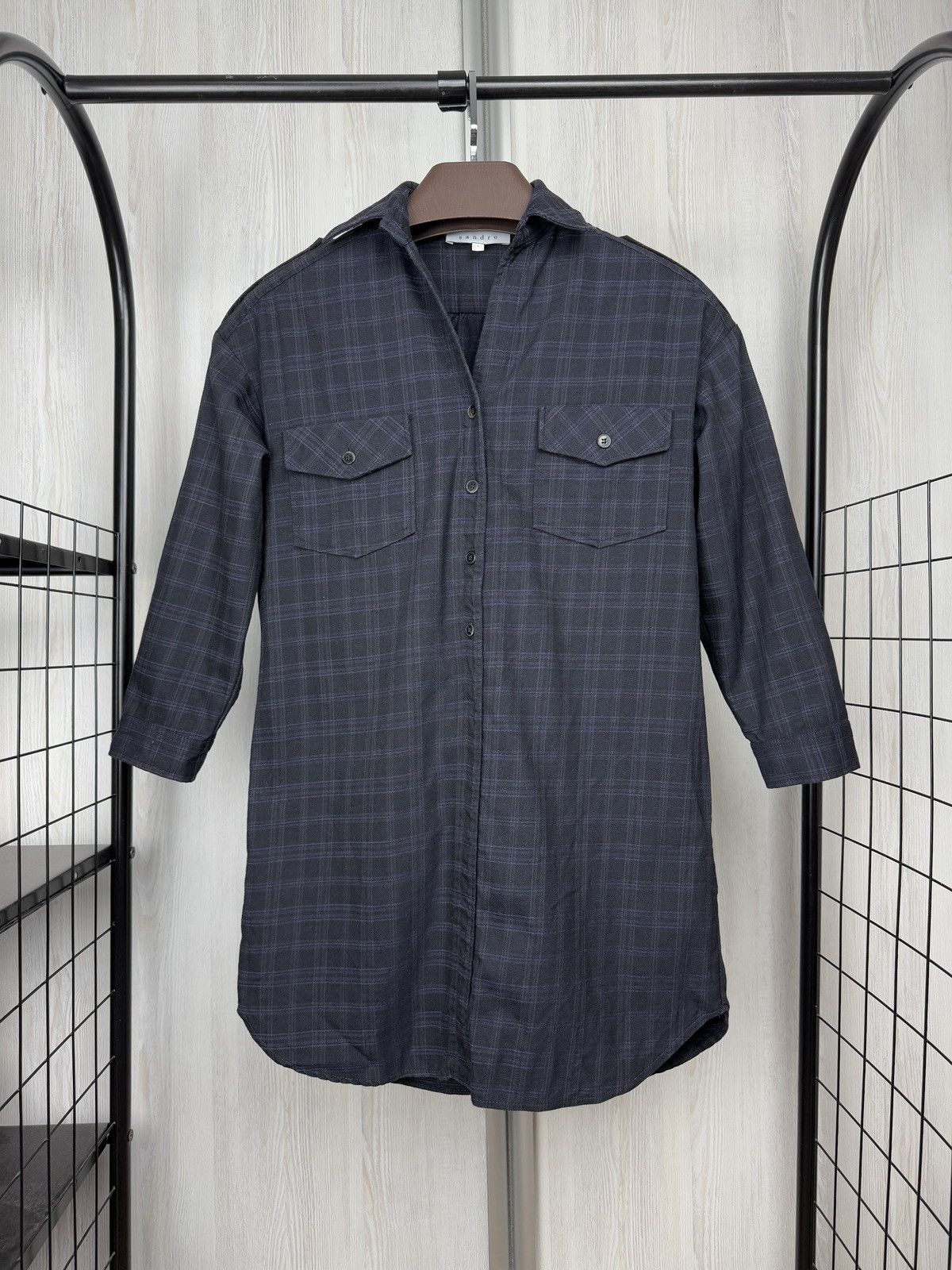 Sandro Sandro Paris Checkered Wool Cotton Short Shirt Dress size 1 Size S / US 4 / IT 40 - 1 Thumbnail