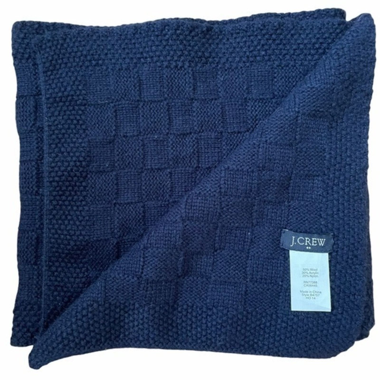 J.Crew J Crew Navy Blue Unisex Checkered Texture Wool Muffler Scarf Size ONE SIZE - 2 Thumbnail