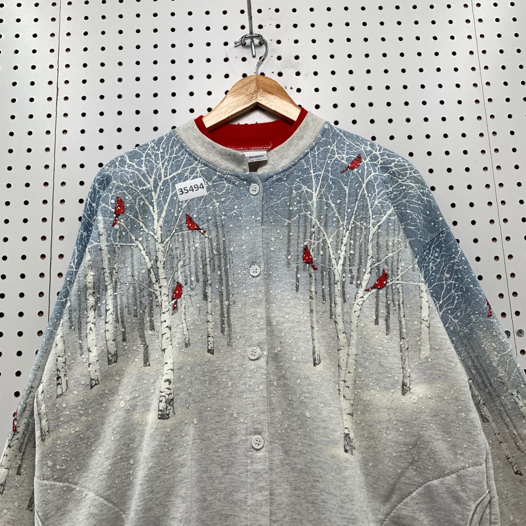 Vintage VINTAGE Artisans Cardigan Sweatshirt Womens Large Cardinal Winter Snow AOP Bird 22.5x26 Size L / US 10 / IT 46 - 5 Thumbnail