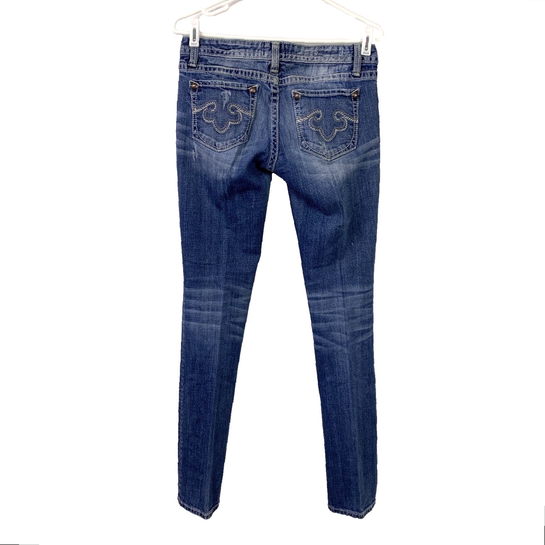 Express VINTAGE ReRock Jeans Express Rerock Skinny 6 Tall Blue Denim 5-Pocket Design Womens Jeans Long Rise Low 6L Size 29" - 6 Thumbnail