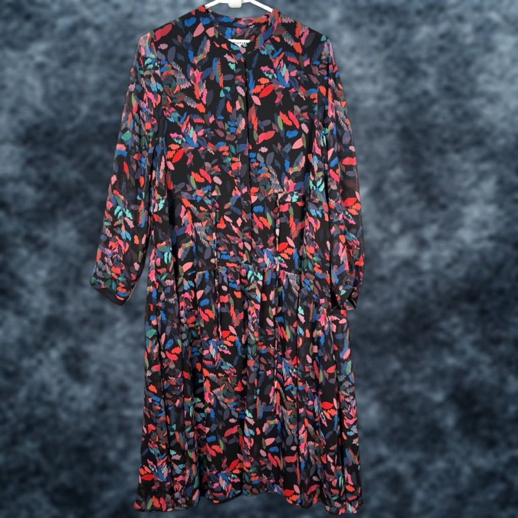 Whistles Whistles Dress Womens Abstract Print Long Sleeve Midi Black Multi-Color 4, Zip, Round Neck, A-Line, Polyester, Dry Clean Only Size S / US 4 / IT 40 - 1 Thumbnail