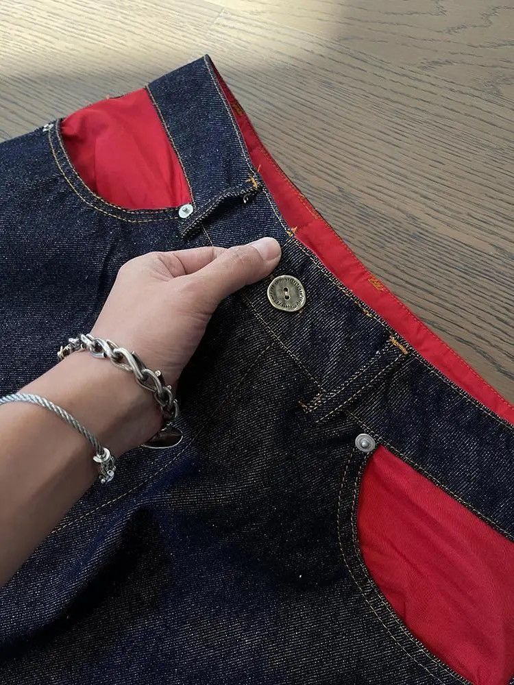 Japanese Brand × Jean Avant garde colorblock loose baggy jeans pants Size US 31 - 8 Thumbnail
