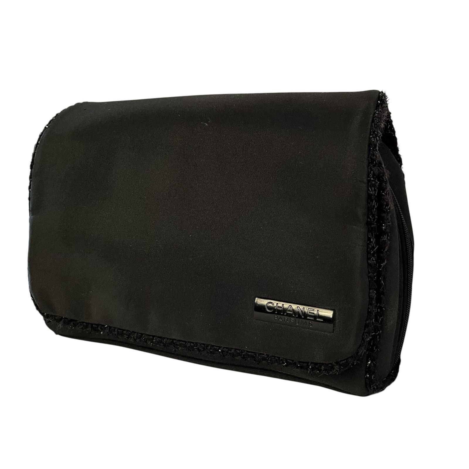 Chanel Chanel Parfums Black Satin Faux Tweed Toiletry Bag Clutch Size ONE SIZE - 8 Thumbnail
