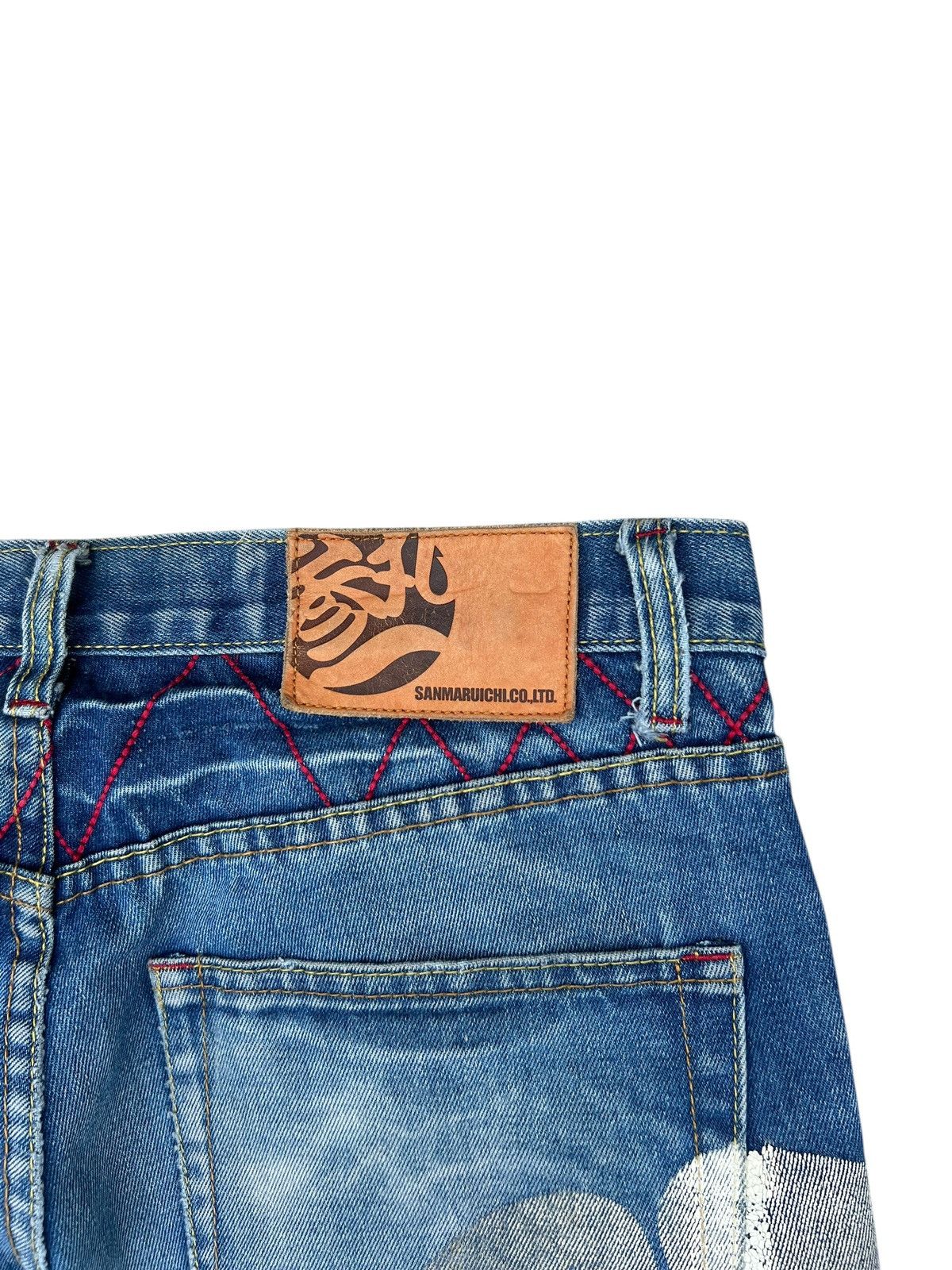 Vintage Dirty Mud SANMARUICHI Distress Frog Embroidery Denim Jeans Size US 30 / EU 46 - 19 Thumbnail