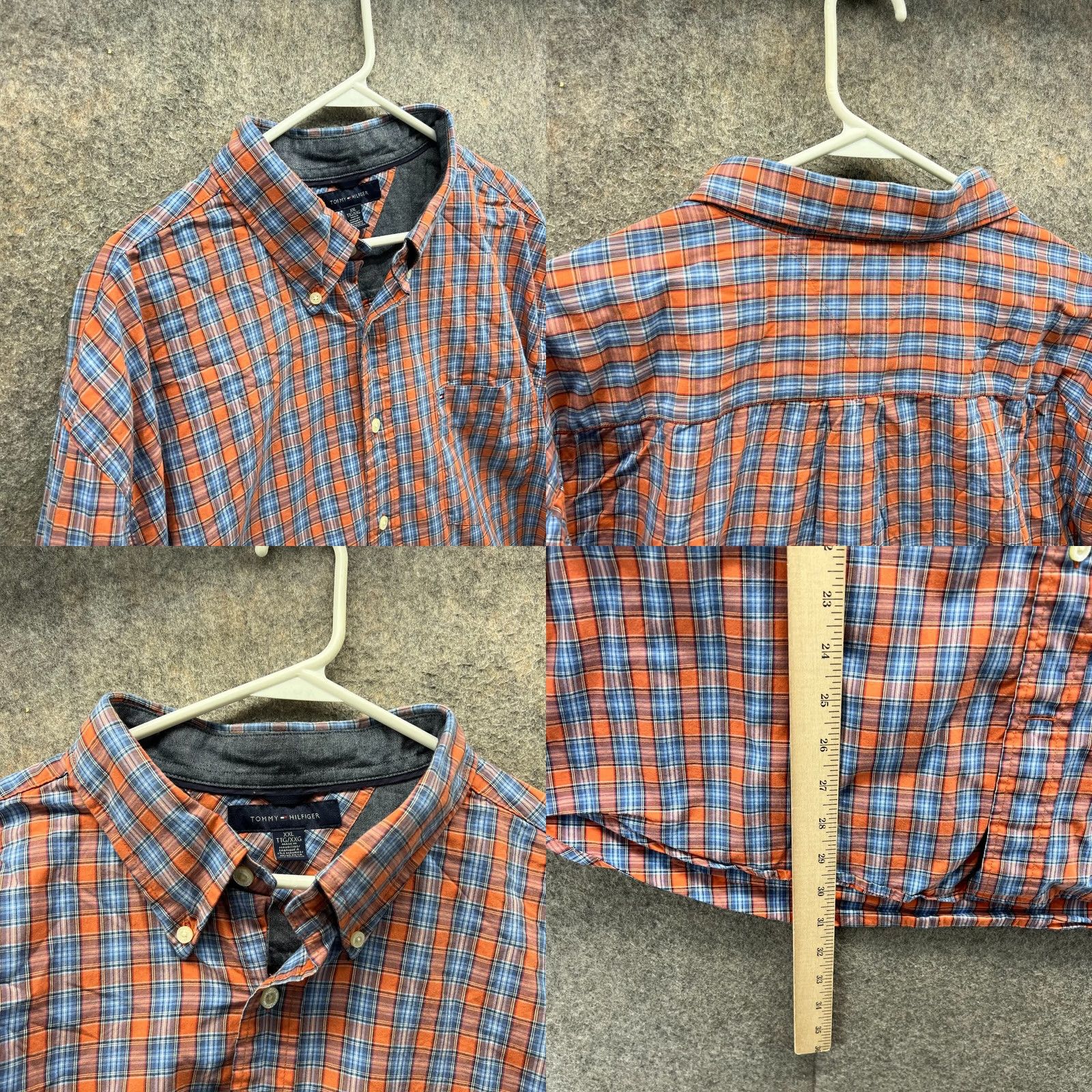 Tommy Hilfiger VINTAGE Tommy Hilfiger Dress Shirt Men 2XL Orange Blue Button Down Classic Madras Plaid Shirt Women? Size 48R - 8 Thumbnail