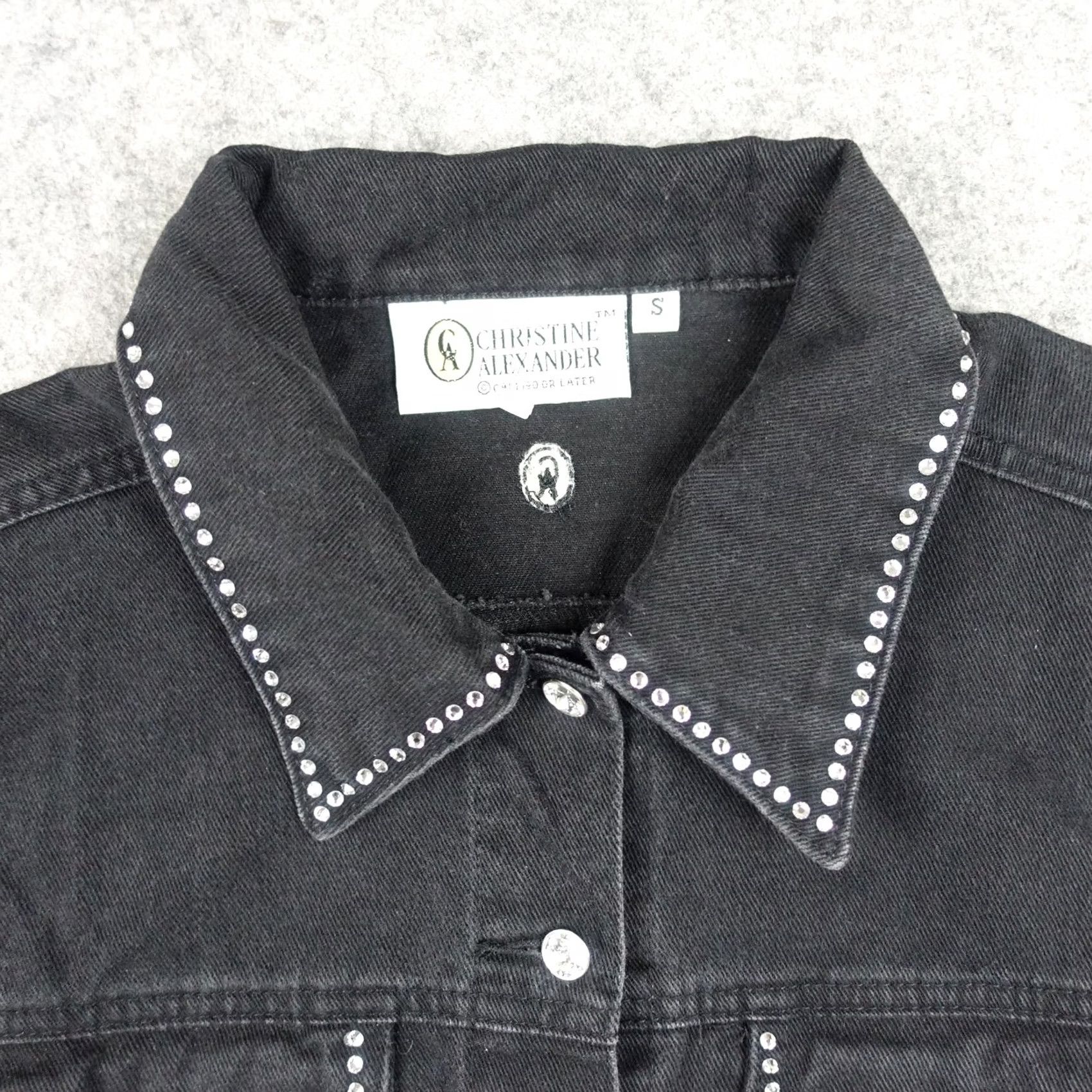 Denime VINTAGE Christine Alexander Womens Small Black Denim Rhinestone Western Jacket Size S / US 4 / IT 40 - 2 Thumbnail