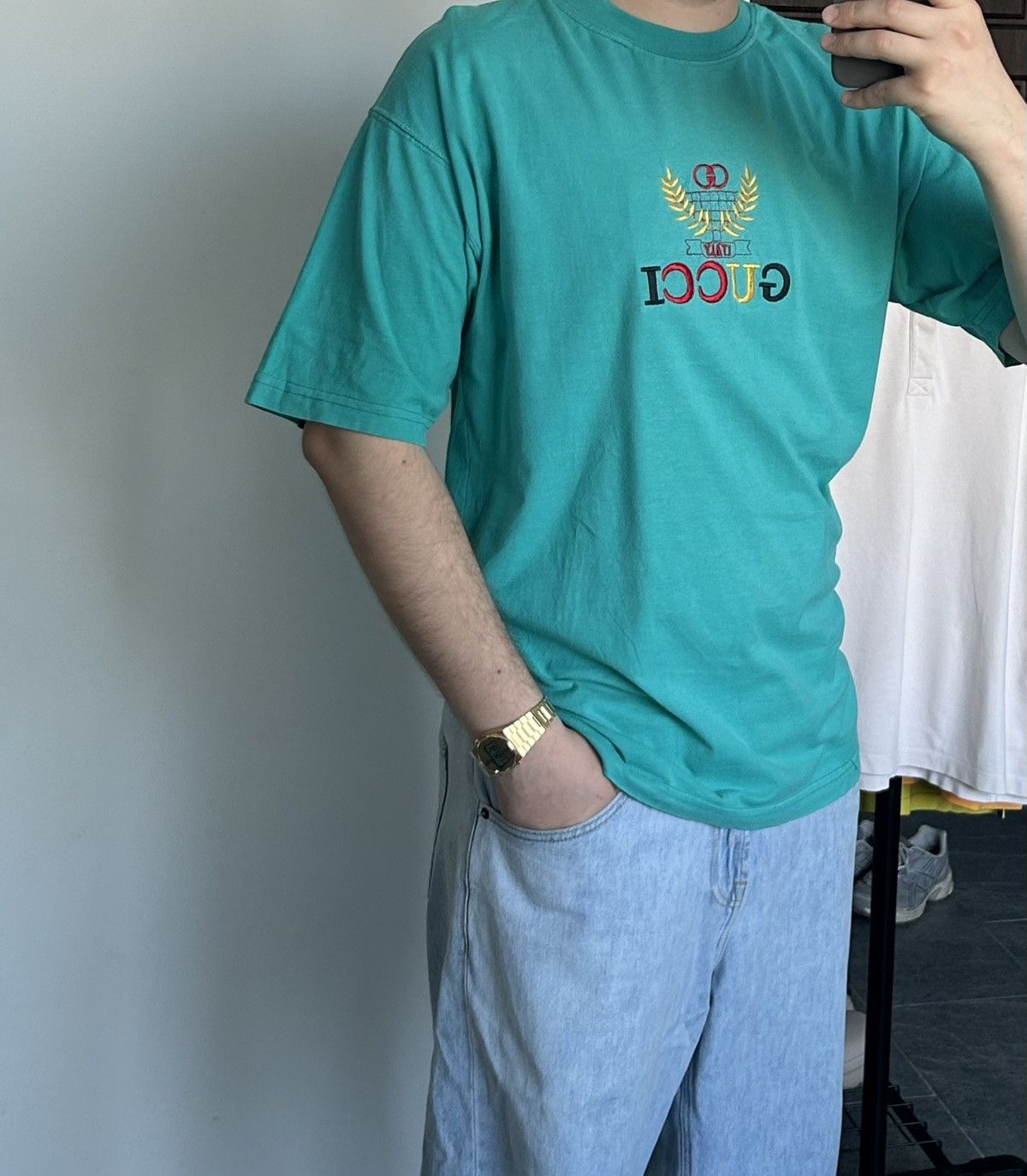 Vintage Vintage tee shirt gucci bootleg 90s green large Size US L / EU 52-54 / 3 - 4 Thumbnail