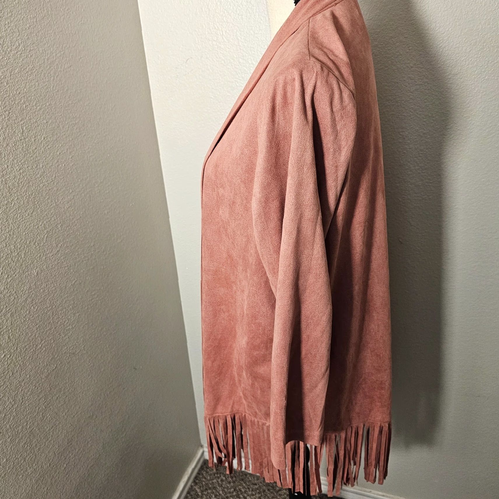 Vintage Lady Noiz Cardigan Open Tunic Long Sleeve Pink Floral Suede NWT Casual Womens Regular Size L (Fall Winter Spring Summer) Tasseled Vintage No Size L / US 10 / IT 46 - 2 Thumbnail