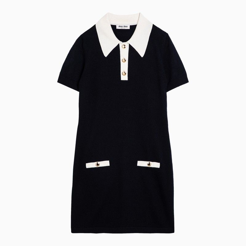 image of Miu Miu Blue/white Cashmere Dress With Collar, Women's (Size XS)