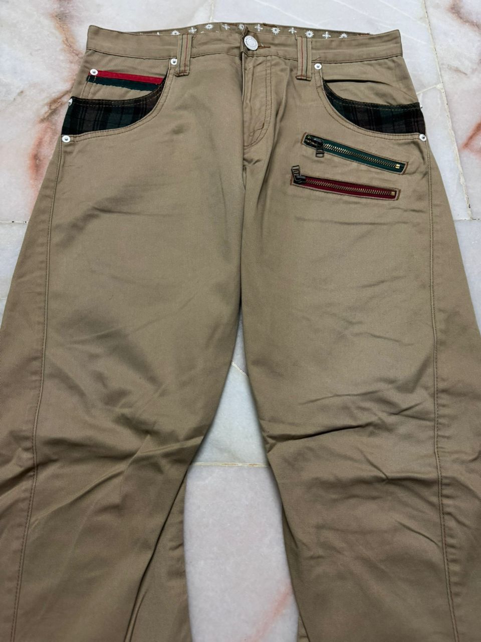 Tornado Mart 💥Insane💥Vintage Doublefocus Zipper Punk Jeans Beige Size US 31 - 5 Thumbnail
