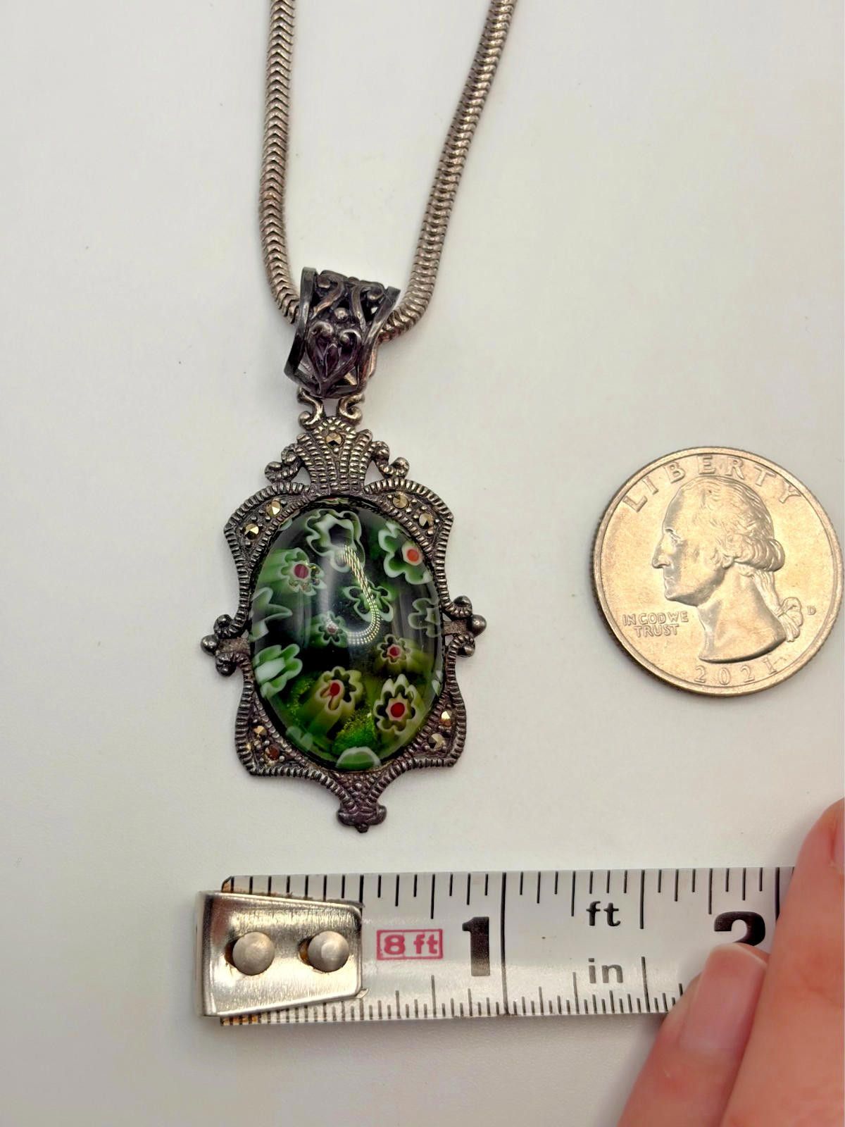 The Unbranded Brand Sterling Silver Millefiori Glass Pendant Necklace Heavy Size ONE SIZE - 9 Thumbnail