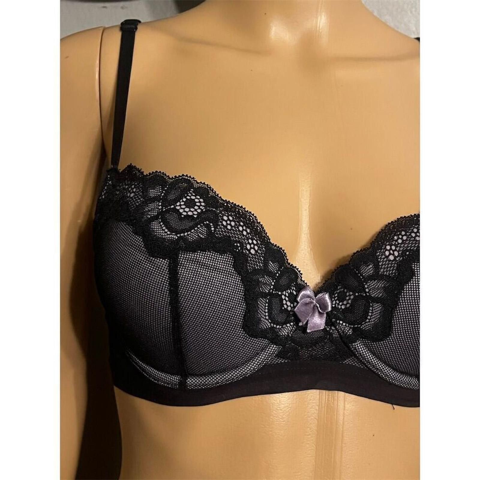 Other Adore Me Black Lace Balconette Bra 32D Sheer Mesh Underwire Size ONE SIZE - 3 Thumbnail