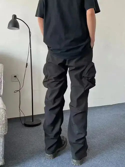 baggy pleated flared stack cargo pants