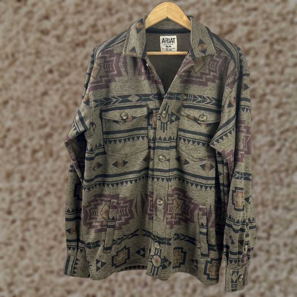 Ariat Caldwell Jacket Mens M Brown Sweater Fleece Southwestern Button-Up Shacket