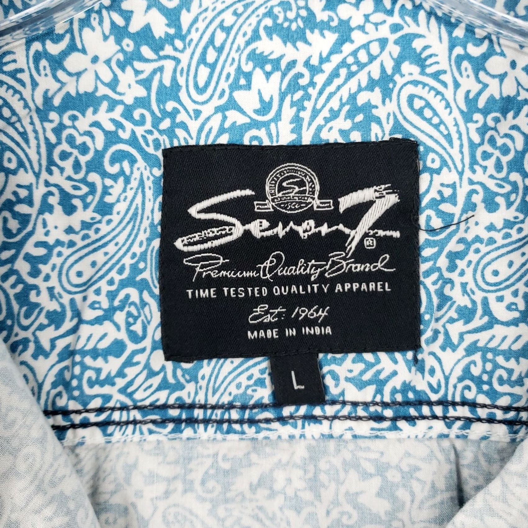 Vintage Seven7 Button Up Shirt Mens L Blue Paisley Short Sleeves Cotton Size US L / EU 52-54 / 3 - 3 Thumbnail