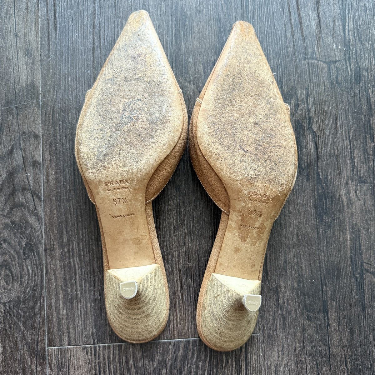 Prada Vintage Tan Prada Mules Size US 7.5 / IT 37.5 - 3 Thumbnail