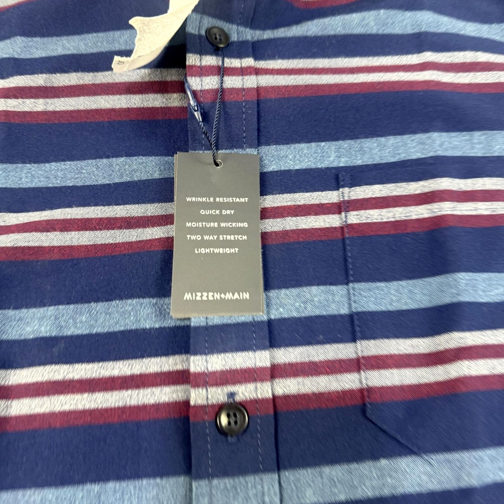 Mizzen+Main Mizzen+Main Shirt Mens S Blue Trim Fit Red Striped Performance Button Down Size US S / EU 44-46 / 1 - 4 Thumbnail